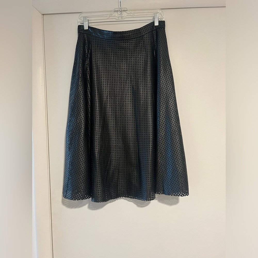 Club Monaco leather perforated midi skirt